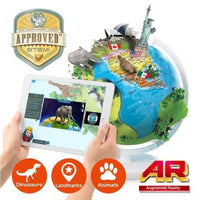 Smart globe with augmented reality icons and tablet screen