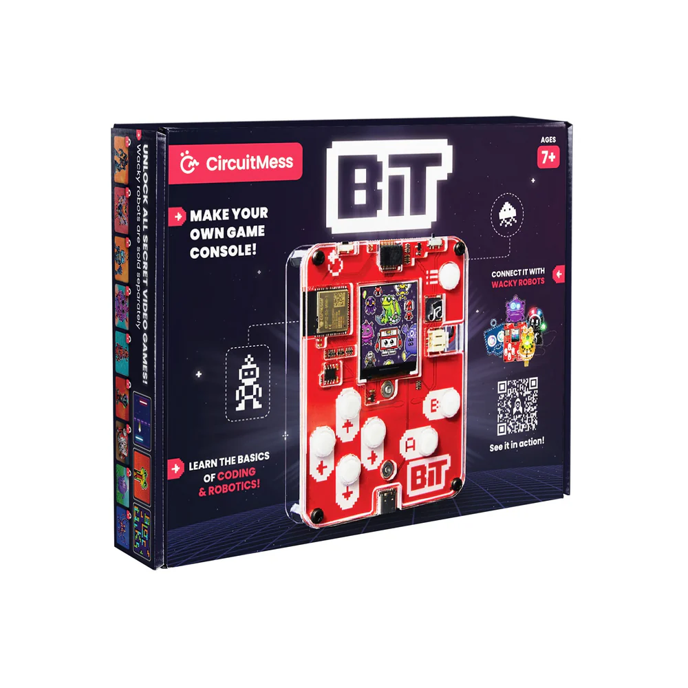 CircuitMess BIT 2.0 DIY handheld gaming console kit retail box, front panel