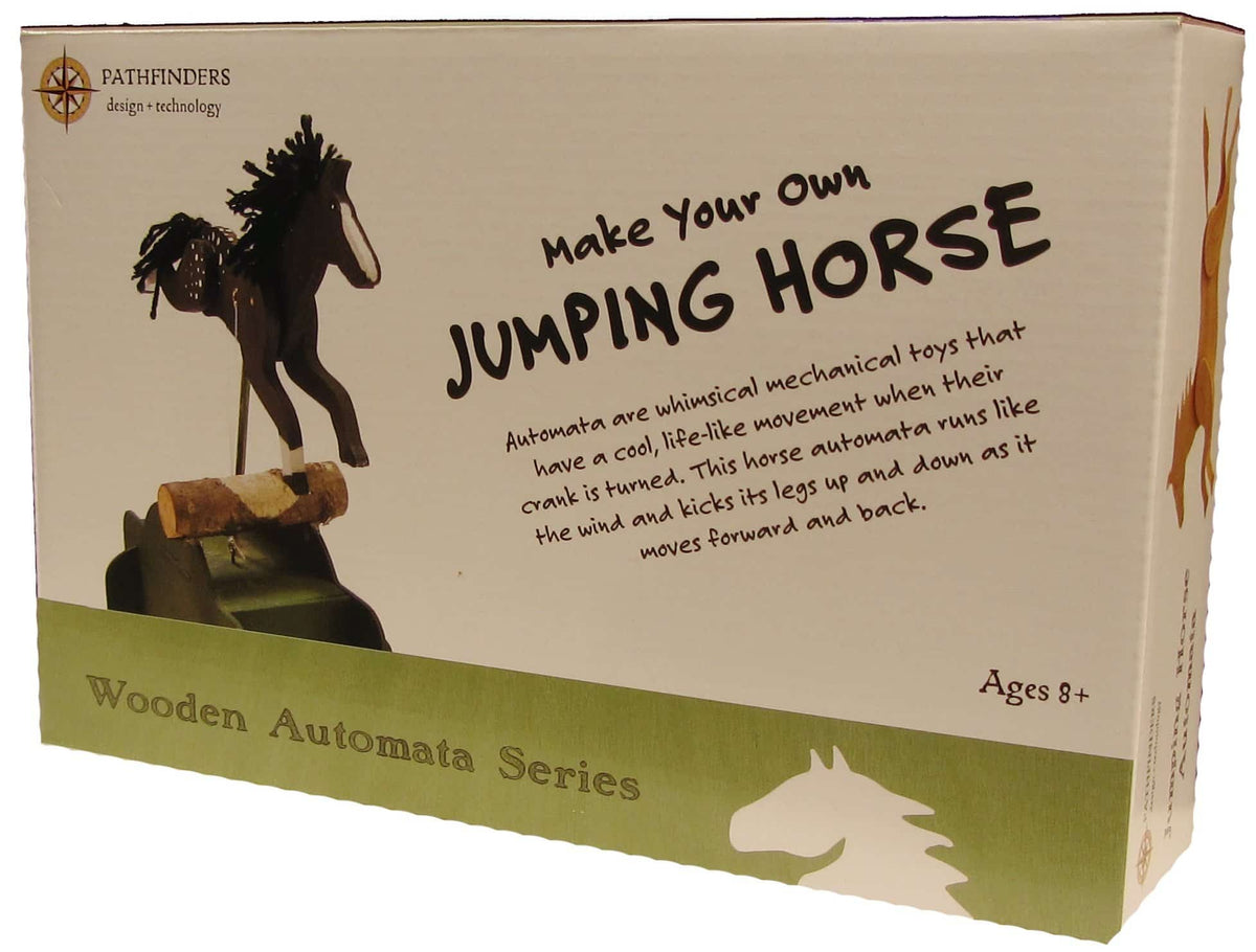 DIY wooden jumping horse automaton kit, retail box (Ages 8+).