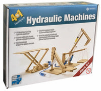 Hydraulic mini machines 4-pack STEM kit in a retail box with wooden model parts
