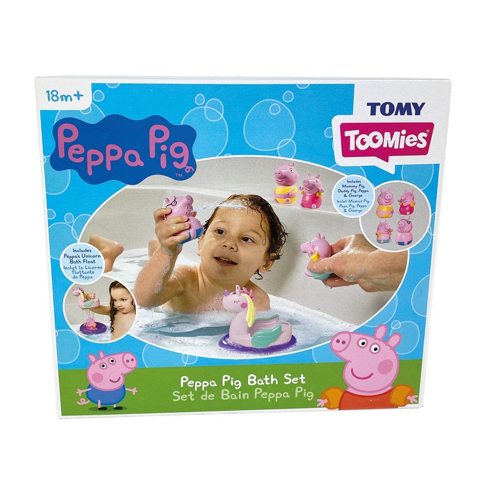 Peppa Pig bath set box with cartoon characters and TOMY branding