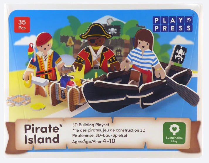 Pirate Island pop-out build and play playset box with pirates and ship illustration