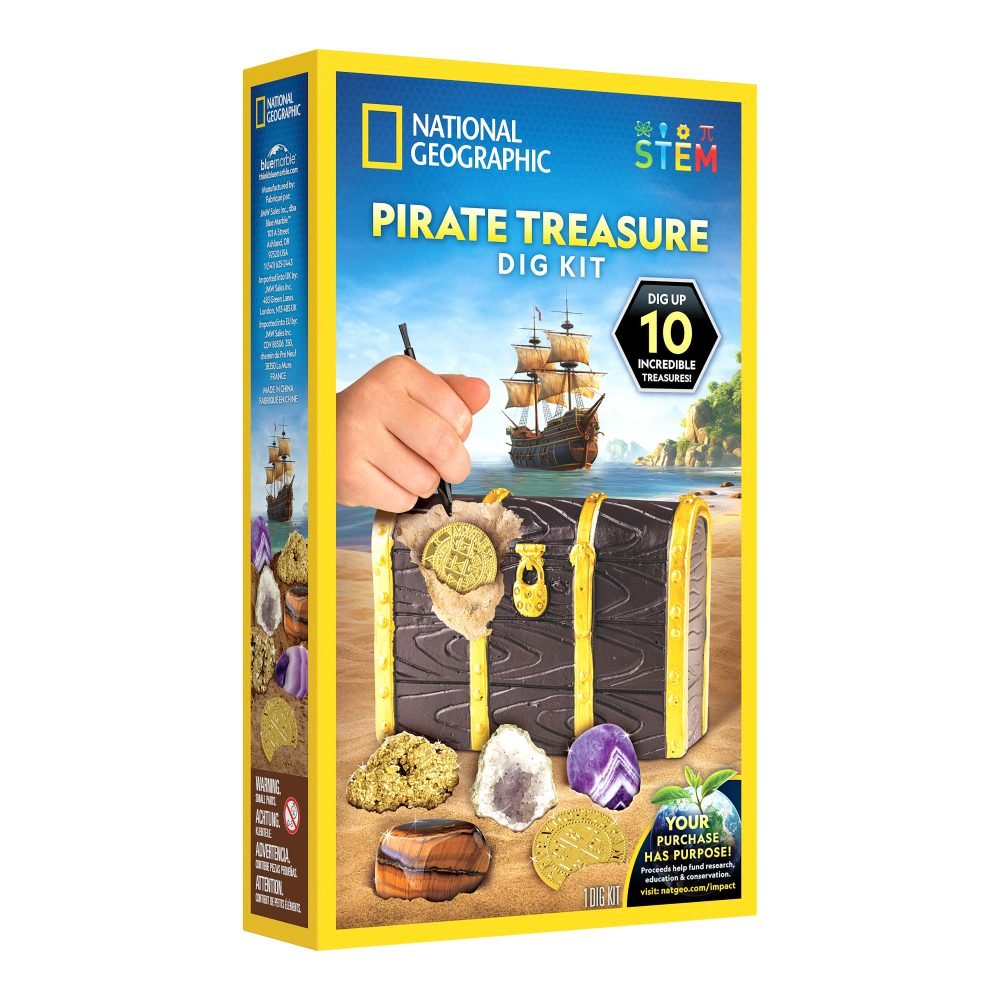 National Geographic Pirate Treasure Dig Kit box with hand and treasure design
