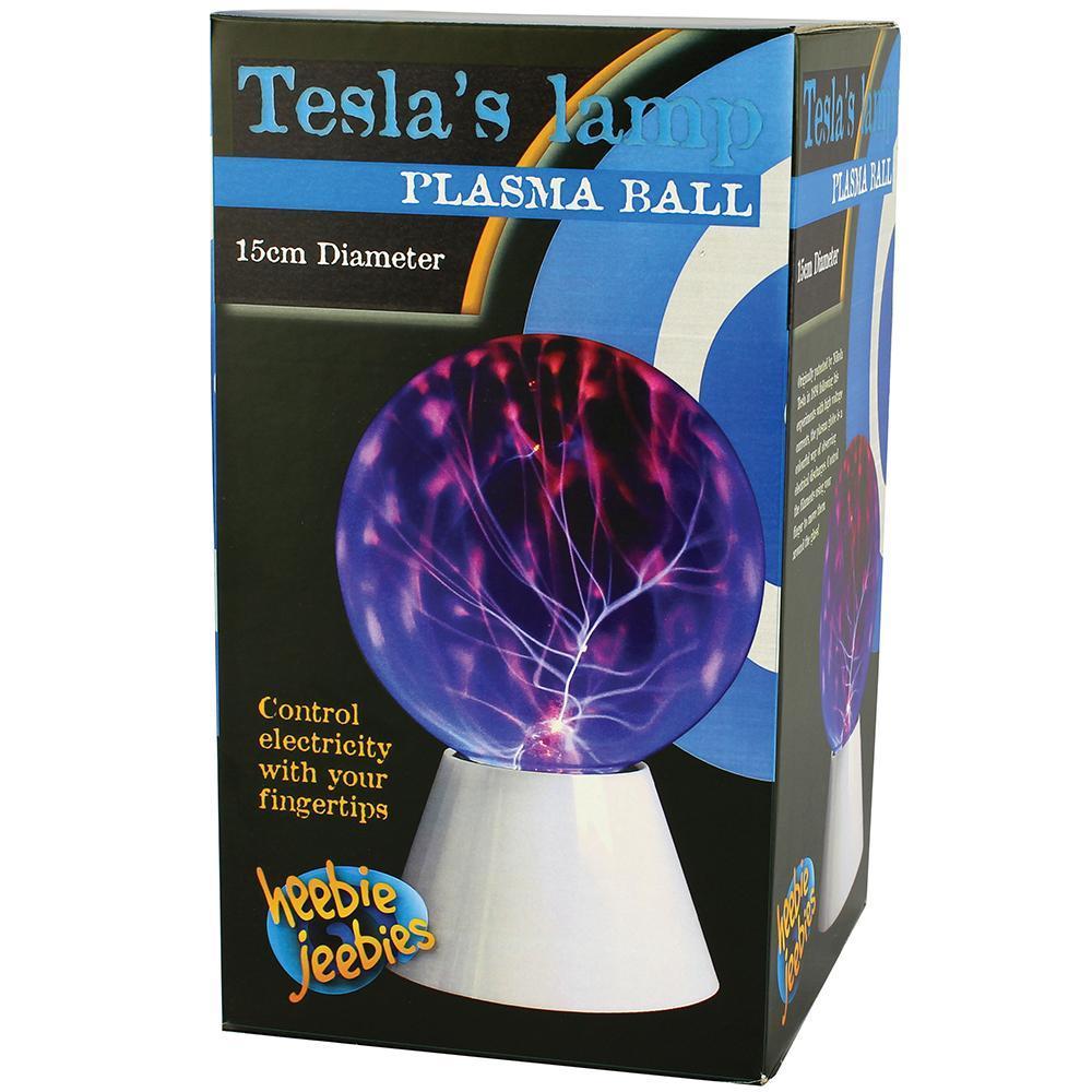 Plasma ball lamp gift box showing a glowing purple sphere with electric arcs