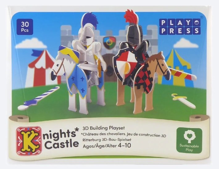 Knights castle pop-out build-and-play eco friendly playset with 30 pieces