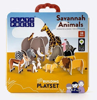 Savannah animals 3D building playset with pop-out pieces, featuring elephants, zebra, giraffe