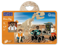Dino dig 3D fossil build kit in retail box, beige and black dinosaur with tools