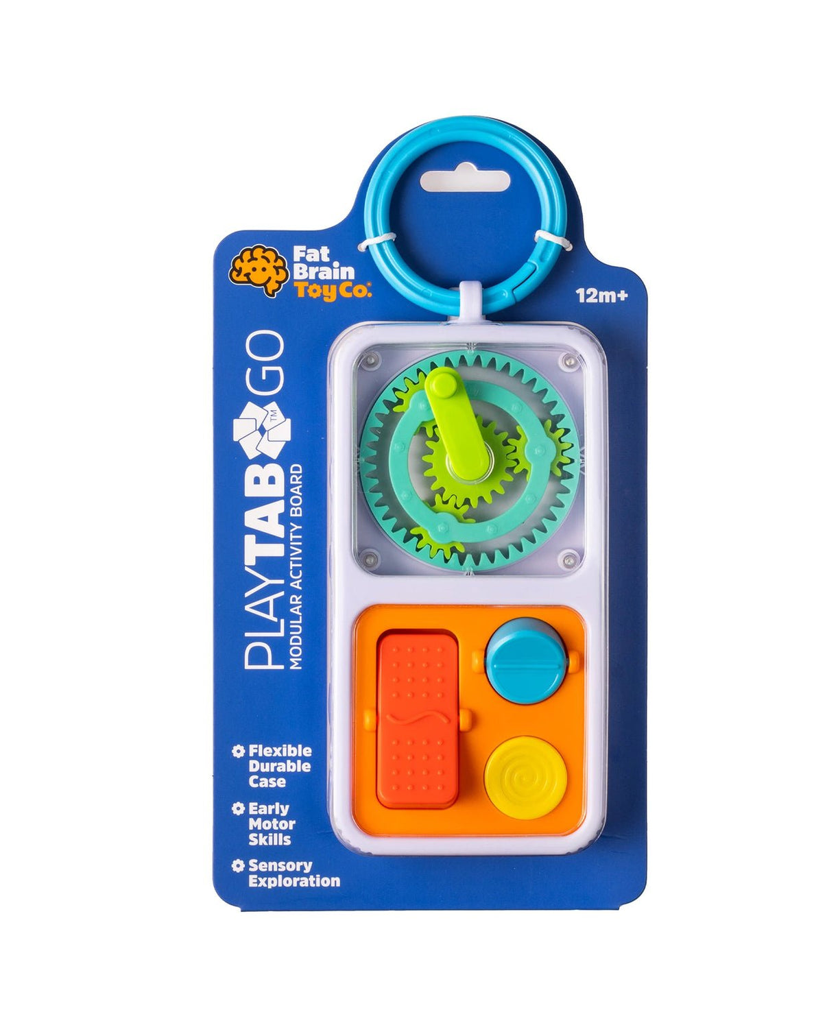 PlayTab Go STEM learning toy in blister pack with gear wheel and orange controls