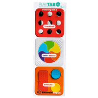 Sensory activity toy set with trackball, color wheel, and switches tiles