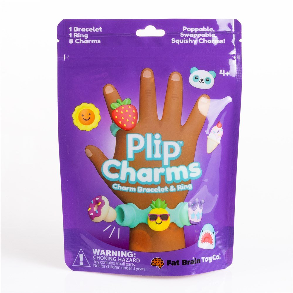Plip Charms teal silicone bracelet and ring kit with 8 pop-on squishy charms