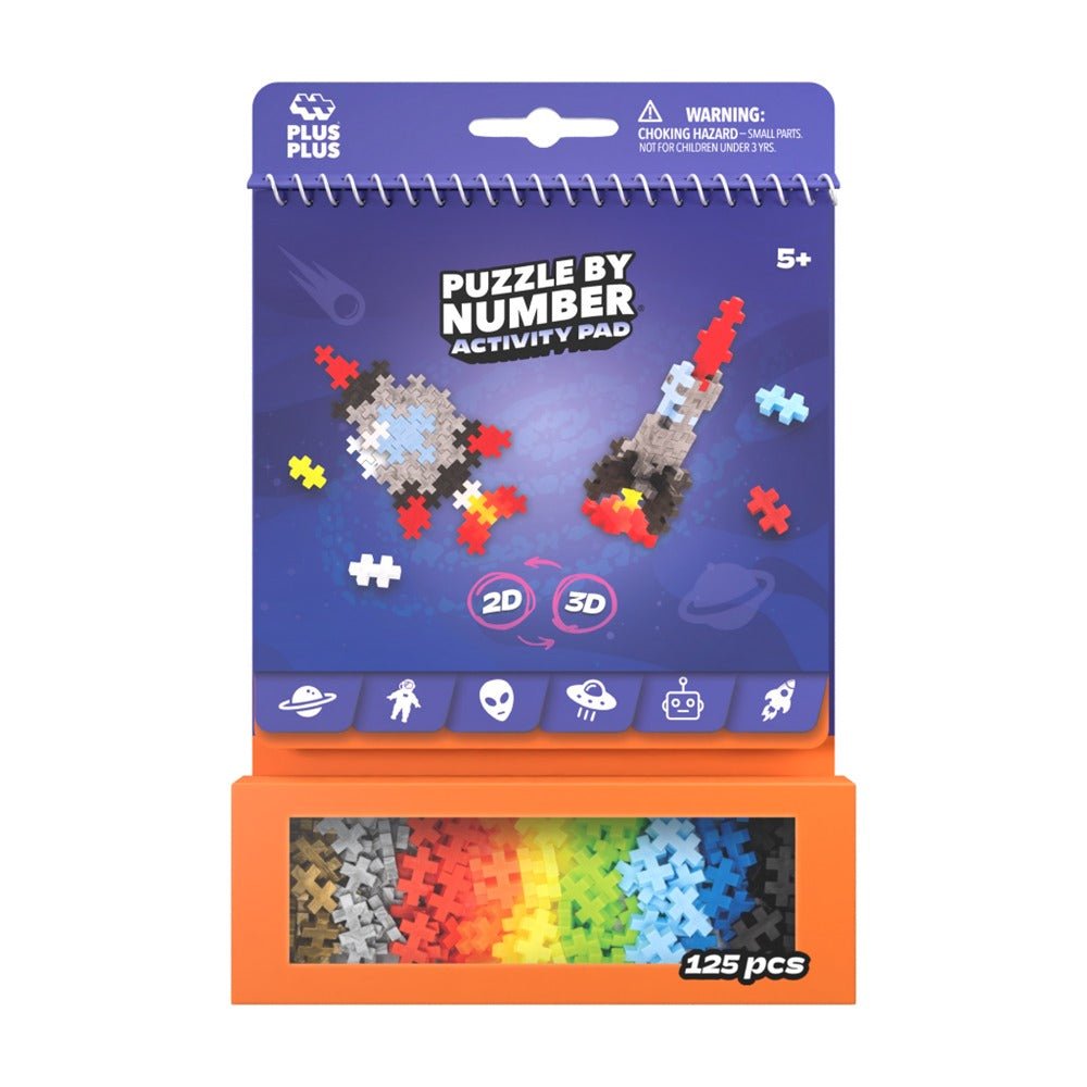 Space puzzle activity pad set with 125 pieces, orange tray and number guide