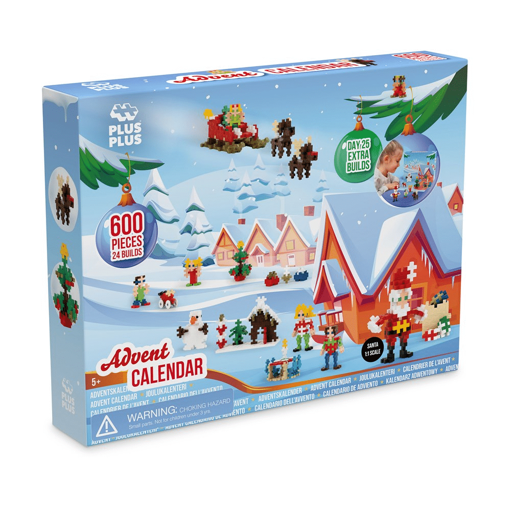 Plus-Plus Advent calendar box, 600 pieces, snowy building scene