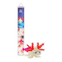 Plus-Plus axolotl building block tube with mixed white and red pieces