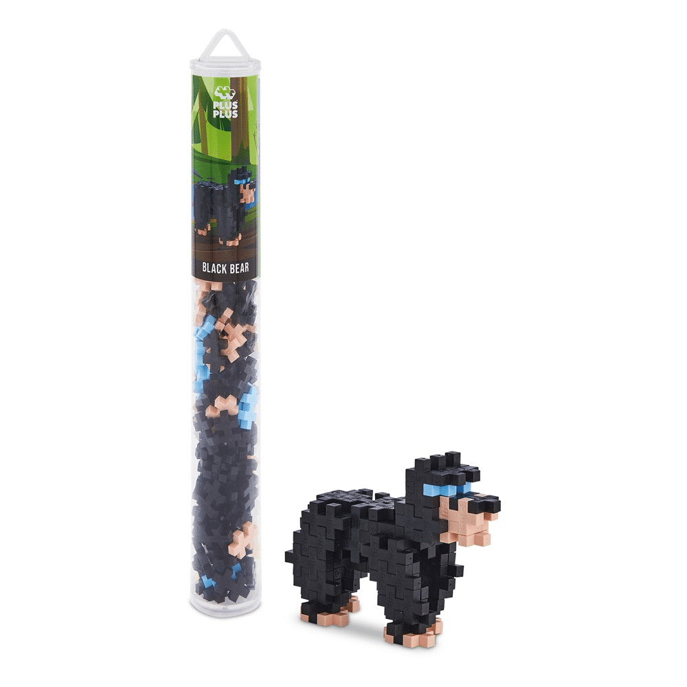 Plus-Plus Black Bear tube with black bear building pieces, 100 pcs