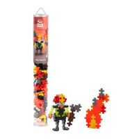 Clear tube of firefighter interlocking blocks with two assembled figures