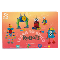 Robot building set box front with colorful robots, hubs, and connector-piece illustrations