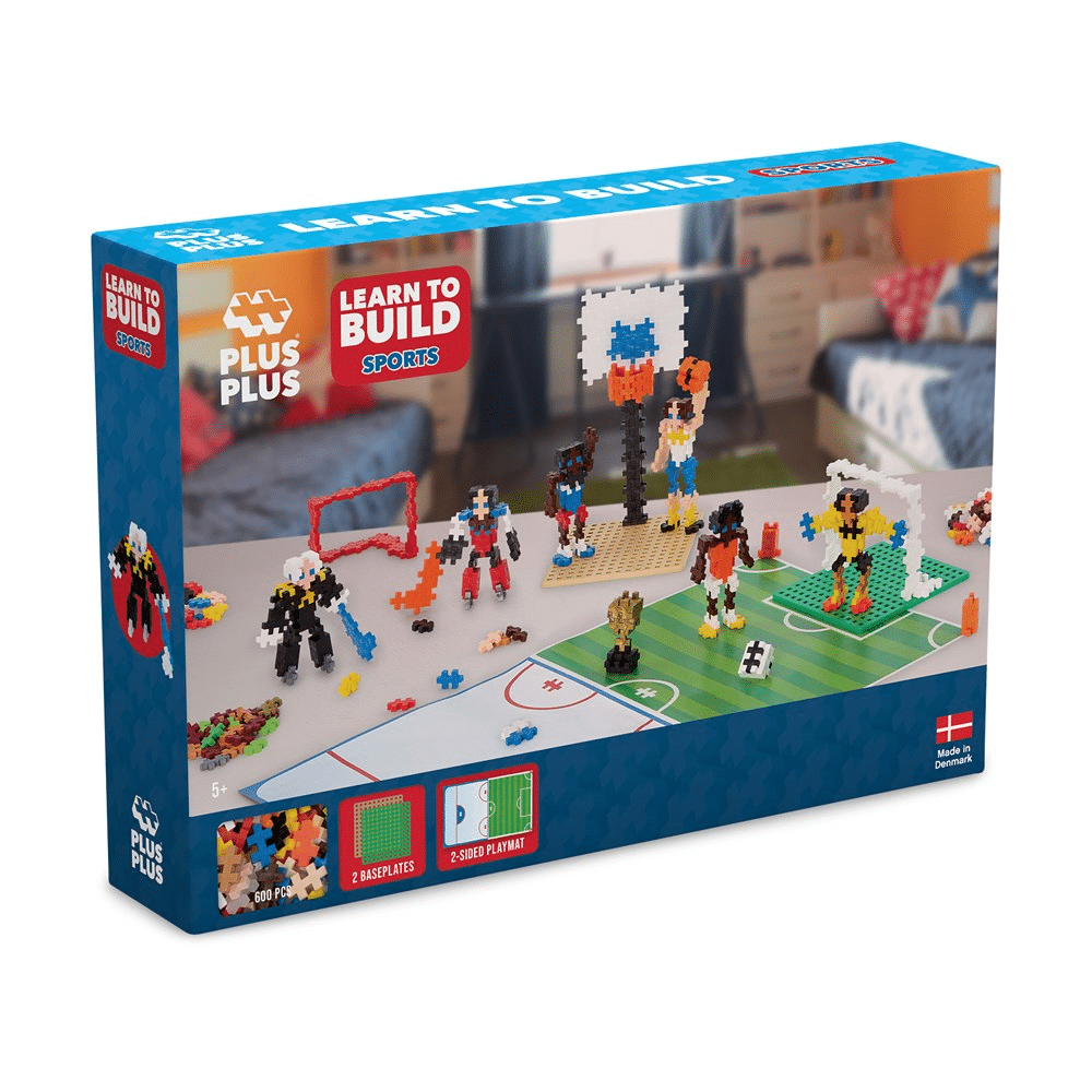 Plus-Plus Learn to Build Sports set box with figurines and mini sports field