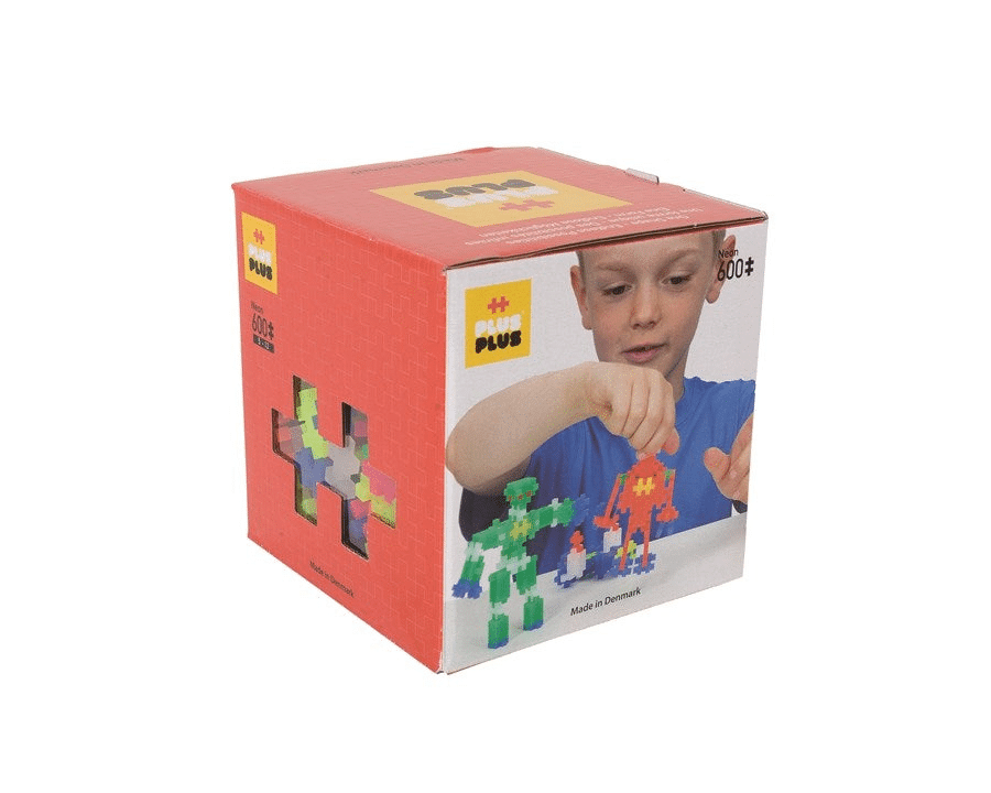 Plus-Plus Neon building set box with 600 multicolor plus pieces