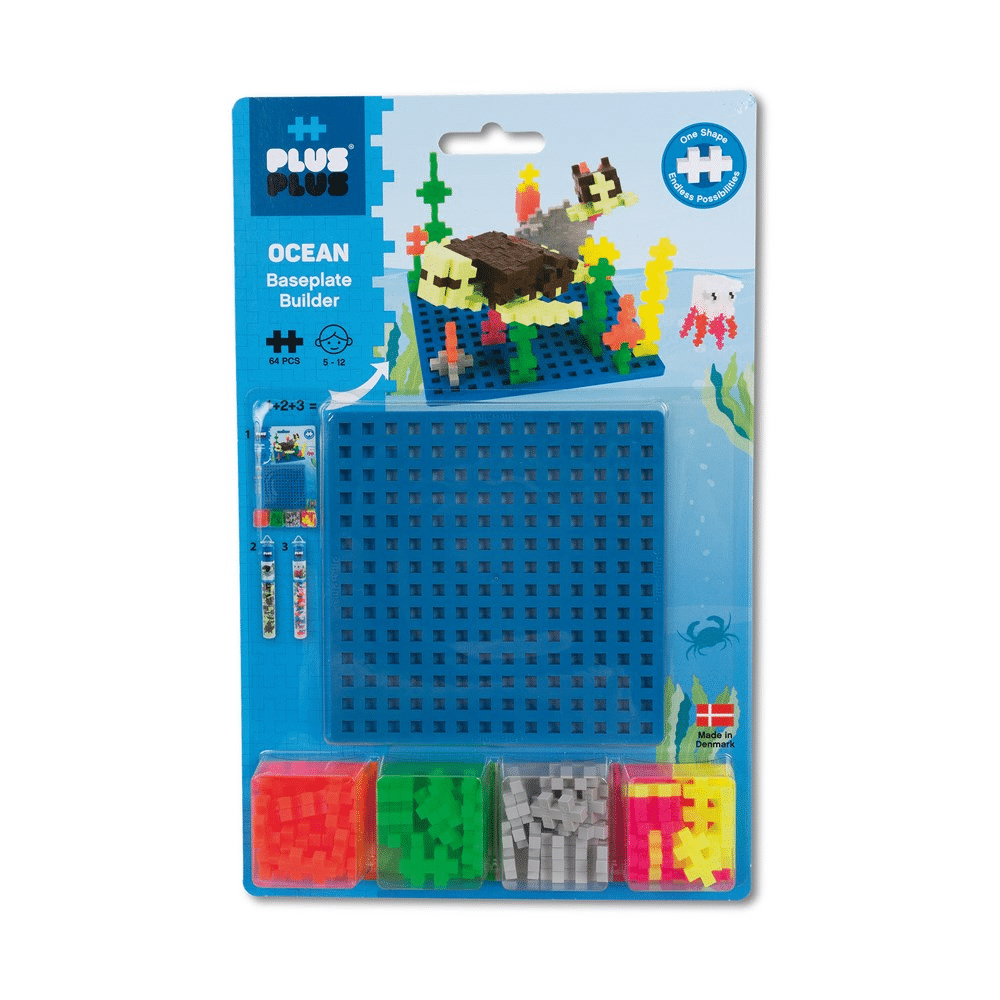 Ocean baseplate builder set, 64 pcs, front package showing ocean build pieces