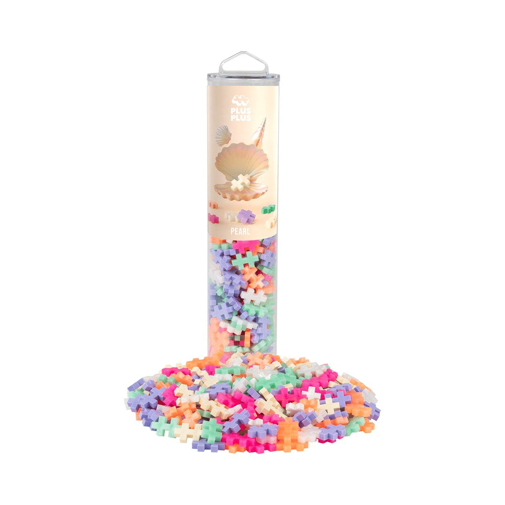 Plus-Plus pearl mix building pieces tube with loose pastel and bright blocks