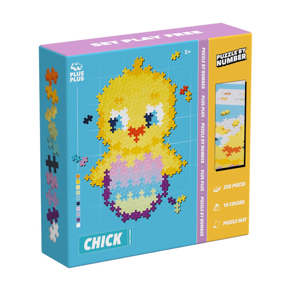 Chick puzzle by number kit box with yellow chick graphic, 250 pieces and ages 5+