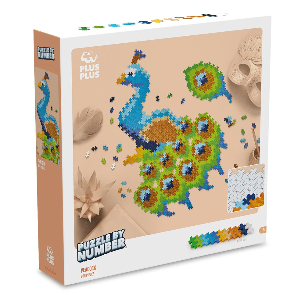 Peacock jigsaw puzzle box, 800-piece pixel-style peacock design