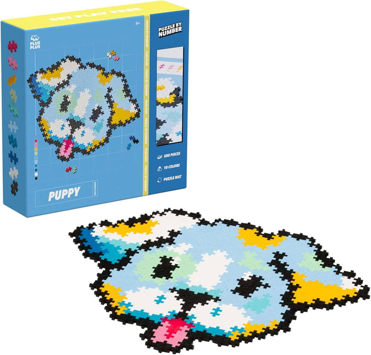 Puppy 500-piece jigsaw puzzle, assembled dog shape on display mat