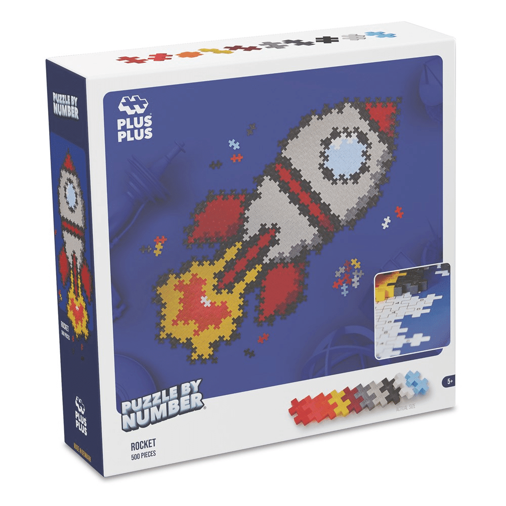 Number-by-number puzzle kit box with rocket design, 500 pieces