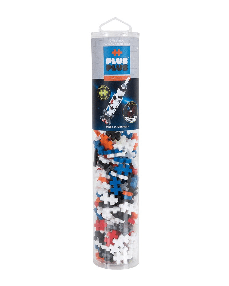 Plus-Plus tube of Saturn V rocket building pieces, 240 pcs, with rocket print