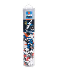 Plus-Plus tube of Saturn V rocket building pieces, 240 pcs, with rocket print