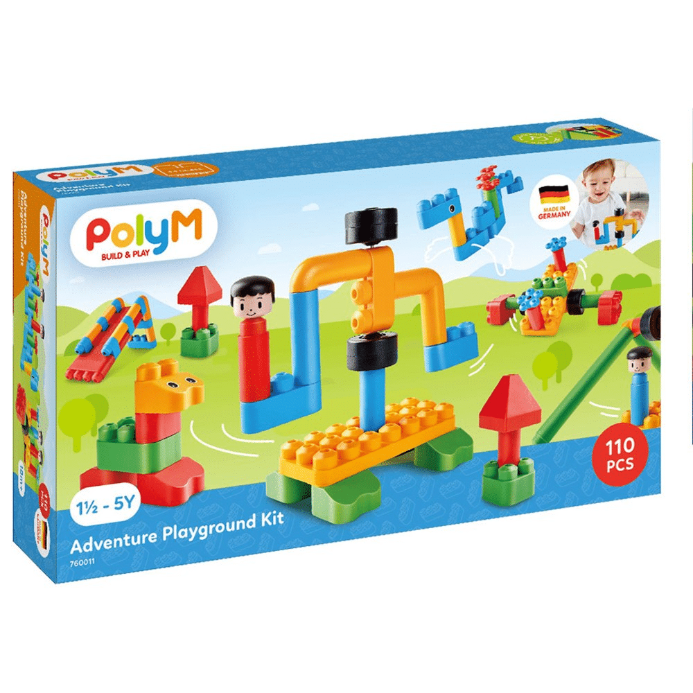 Colorful Poly M building blocks adventure playground kit box, 110 pieces
