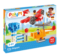 PolyM City Airport building kit box, 142-piece colorful construction set