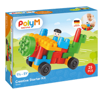 Colorful building blocks starter kit box with 25 pieces and toy vehicle design