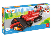 Racing car building kit box with red toy car and 31 pieces
