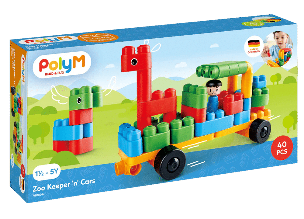 Colorful plastic block zoo keeper and car toy set, 40-piece building blocks
