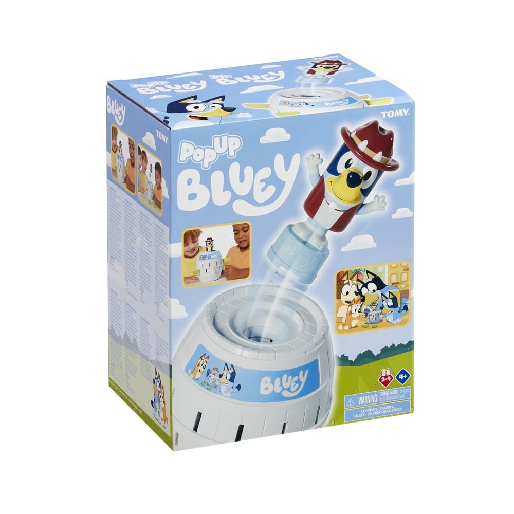 Pop Up Bluey Tomy toy play set in blue illustrated box