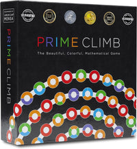 Math board game box with colorful ring maze and PRIME CLIMB title