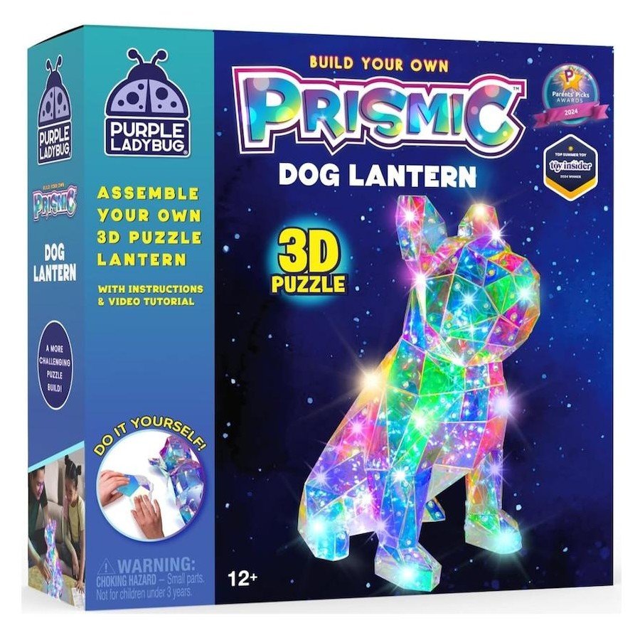 Prismic dog lantern 3D puzzle box, assemble-your-own kit with USB LED lights and instructions