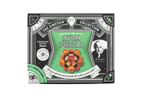 Einstein atom puzzle box with green graphics and colorful atom pieces