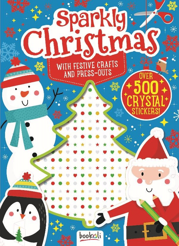 Sparkly Christmas sticker sheet with puffy holiday figures and tree outline
