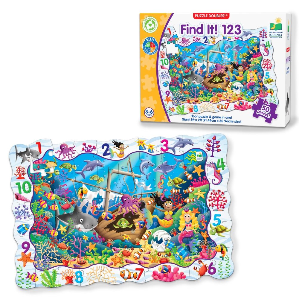 Puzzle Doubles Find It! 123 learning puzzle box with giant 50-piece floor game