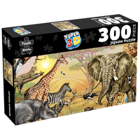300-piece 3D lenticular jigsaw puzzle box with African wildlife illustration