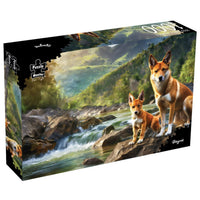 Dingo-themed 1000-piece jigsaw puzzle box with artwork of two dingoes