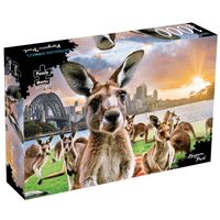 1000-piece jigsaw puzzle box showing Kangaroo Park kangaroos outdoors at sunset
