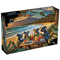 Koala picnic jigsaw puzzle box showing blue koalas at a beach table with drinks