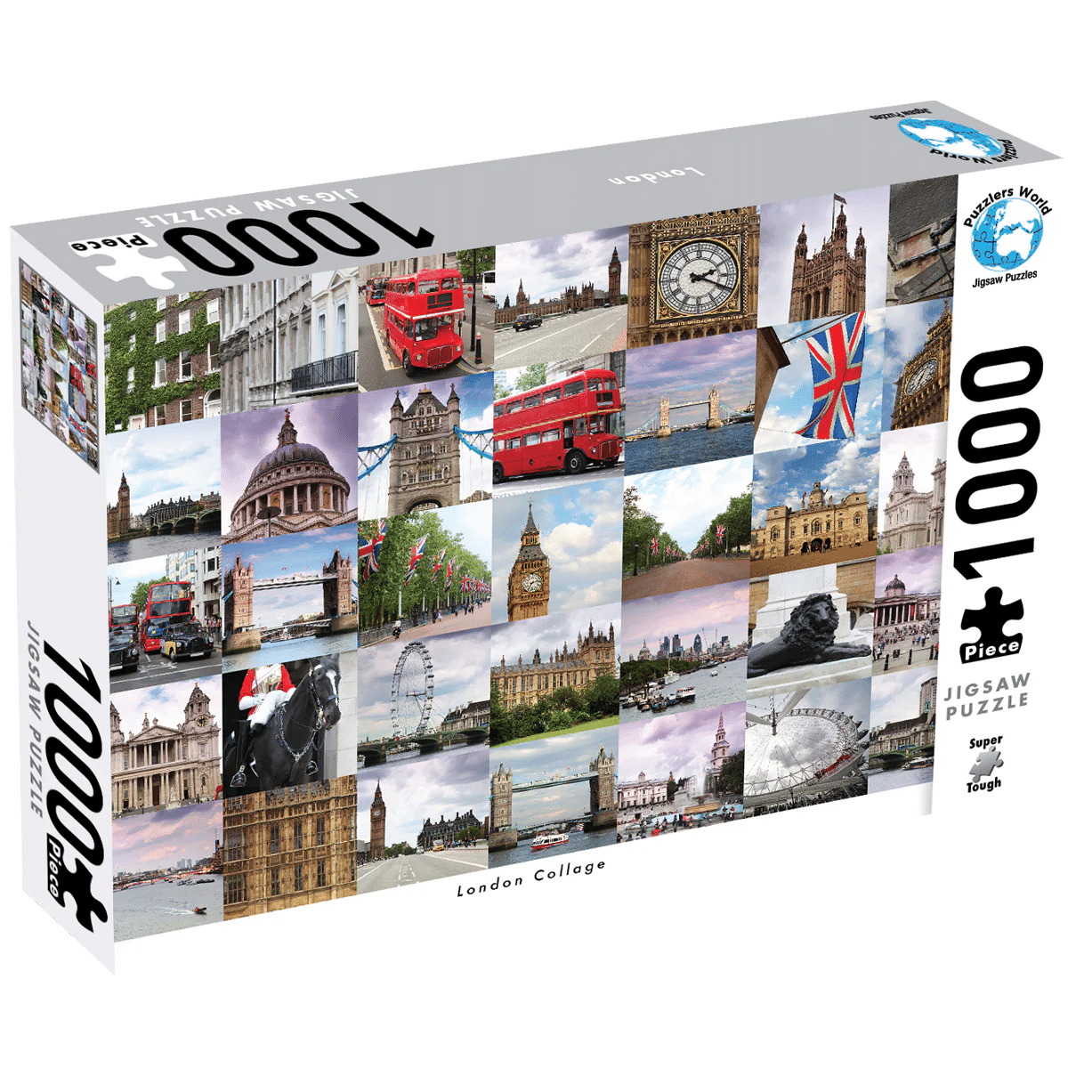 London collage 1000-piece jigsaw puzzle box, colorful city skyline design