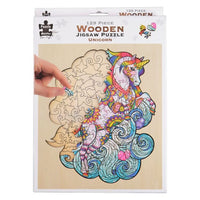 Unicorn wooden jigsaw puzzle, 129 pieces with colorful artwork on a flat board