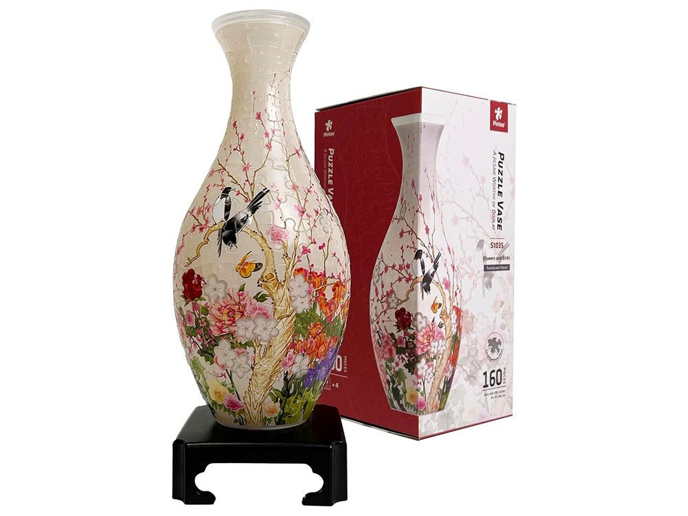 Puzzle vase set with bird and floral artwork, plus 160-piece puzzle box