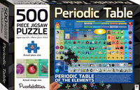 Periodic table 500-piece jigsaw puzzle box with element grid and title text