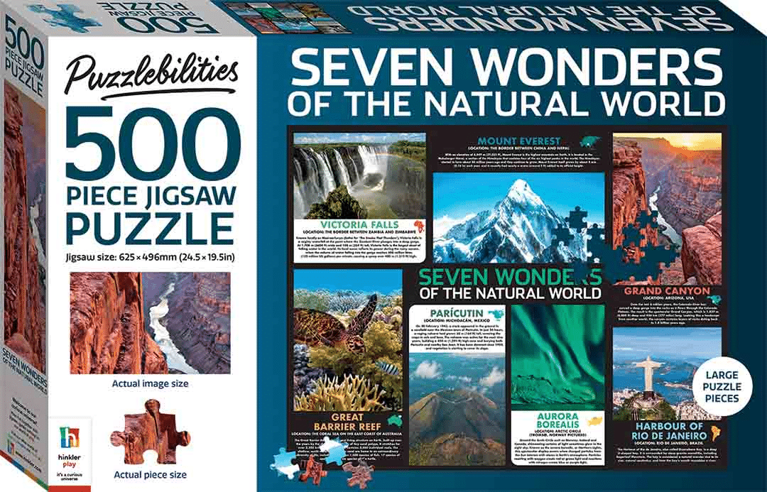 Puzzlebilities Seven Wonders jigsaw puzzle box, 500-piece, printed artwork panel